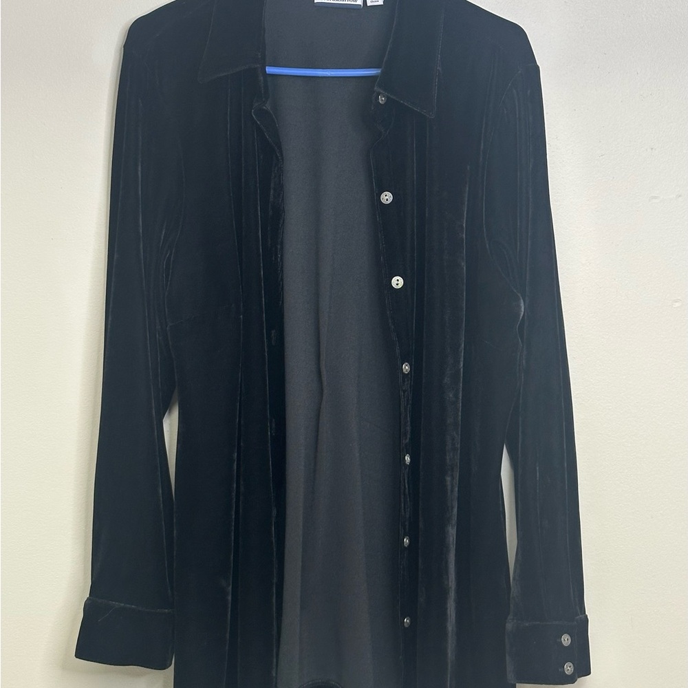 Croft & Barrow Black Velvety Women's button down shirt jacket size XL